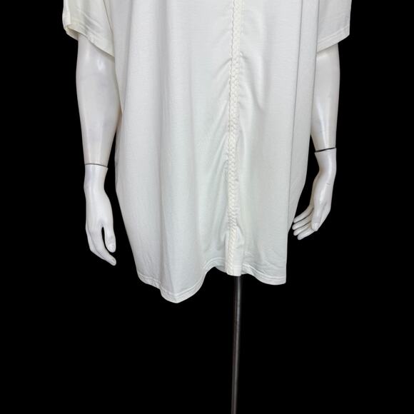 Laurie Felt White Tunic Top 2X Bamboo Cotton V-Neck Braided Trim Stretch NWT - Picture 4 of 14